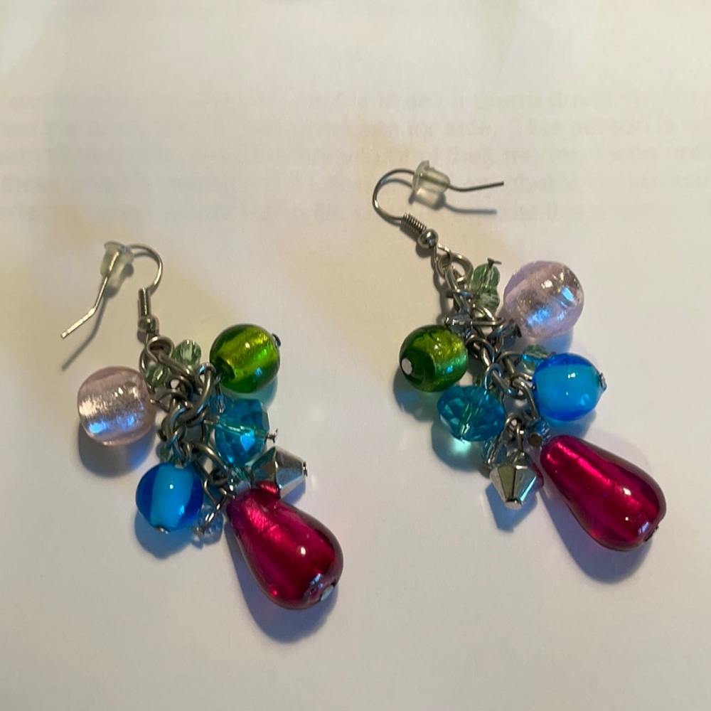Dangle multi colored beaded earrings